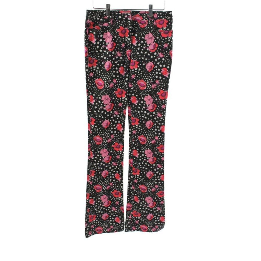 Giamba Womens Dress Pants Black Floral Mid Rise Button 97% Cotton Size XS